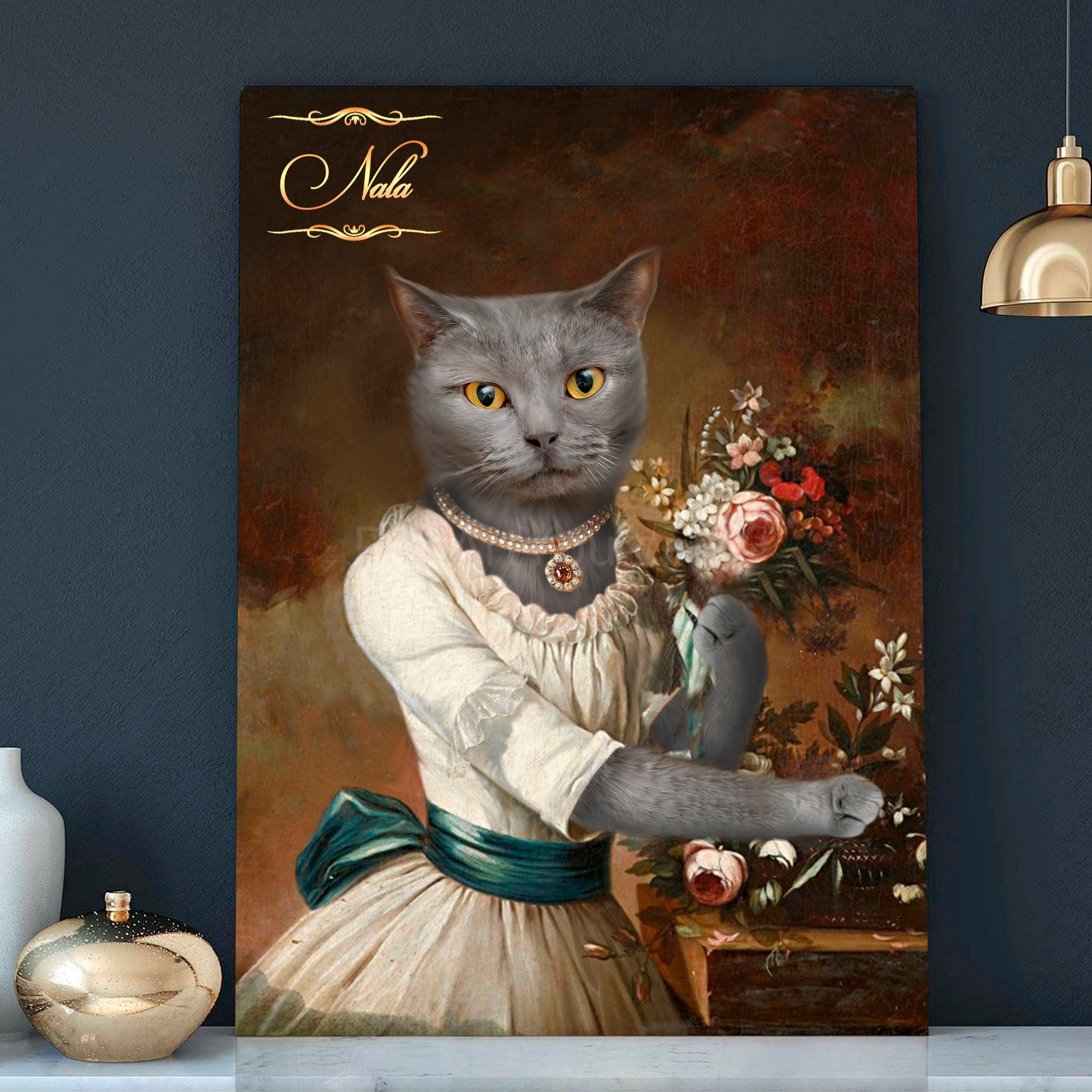 Lady with bouquet female cat portrait