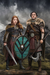Vikings, swords and shields portrait