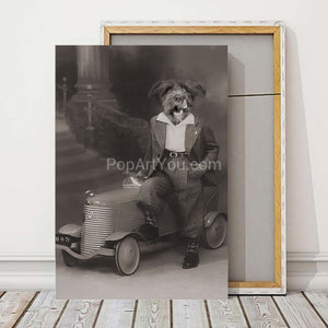 Gentleman with his toy car retro pet portrait